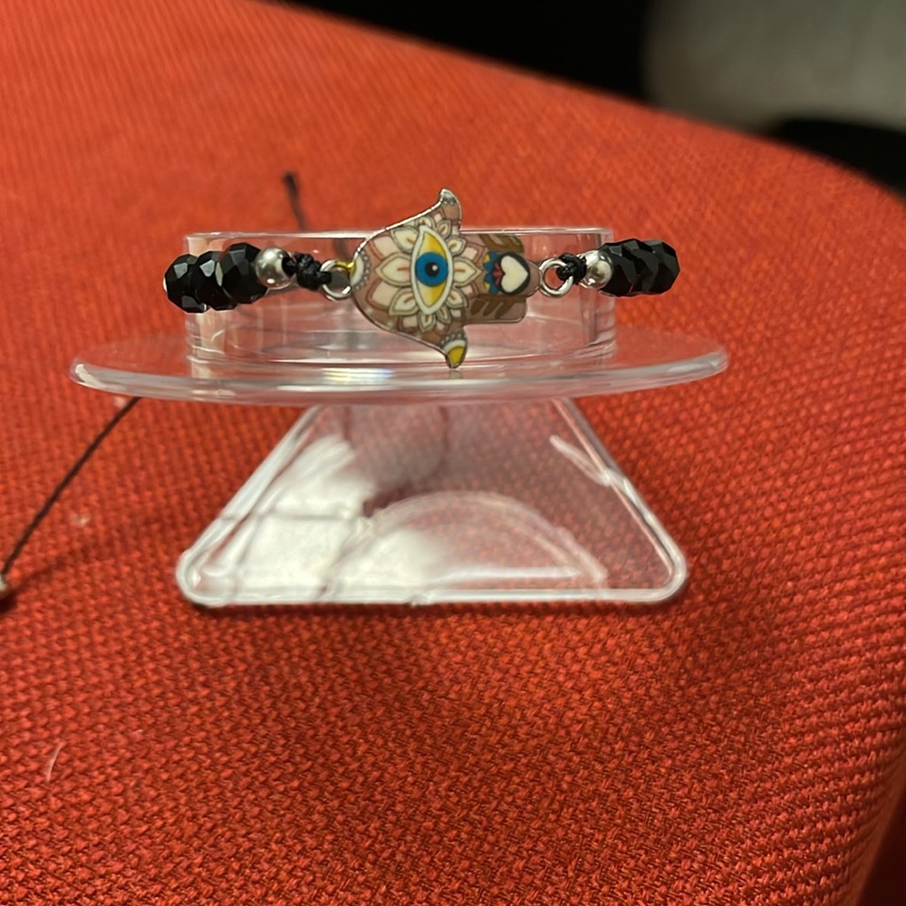 New Hamsa Hand of God enamel bracelet with crystals & pull string